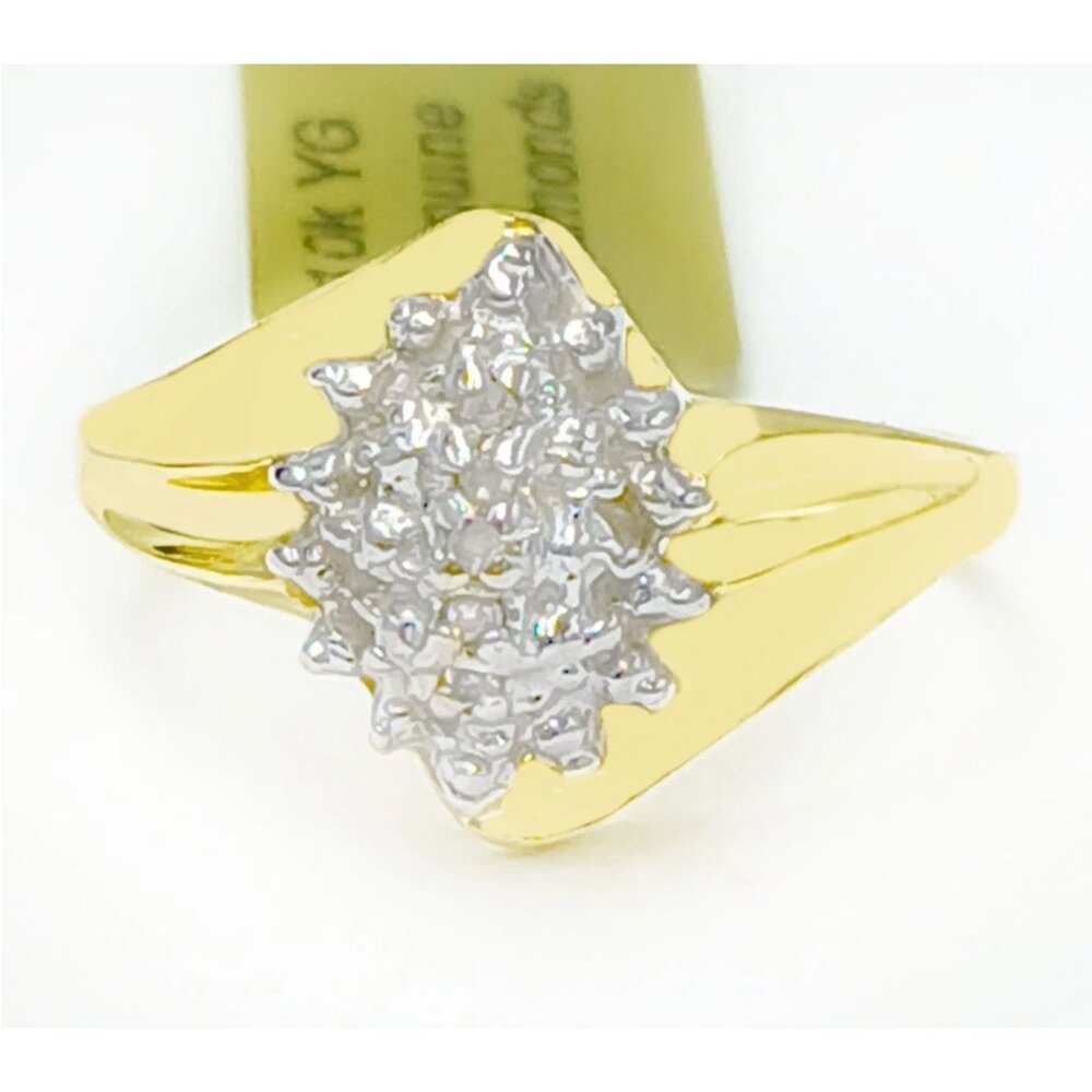 Genuine Diamond Cocktail Ring 10k Yellow Gold